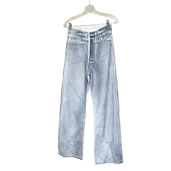 ZARA High Rise Wide Leg Jeans Size 0 / EUR 32 Light Wash Distressed Denim Y2K - Picture 2 of 12
